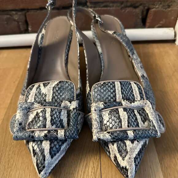 Ramona Snakeskin Slingback Shoes (Size 38, Made in Italy)  Blue/Grey/White - Picture 4 of 5